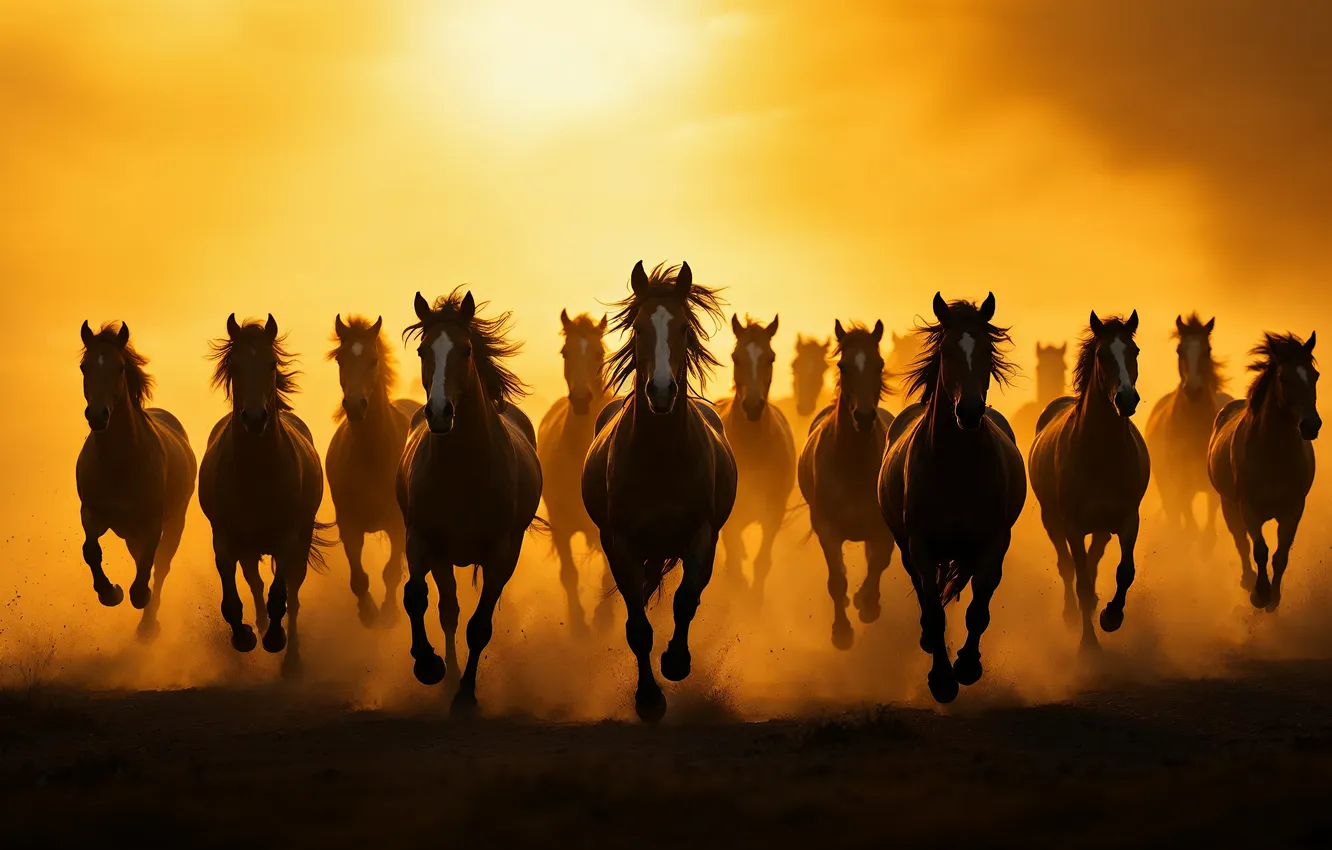 Photo wallpaper horse, the herd, AI art