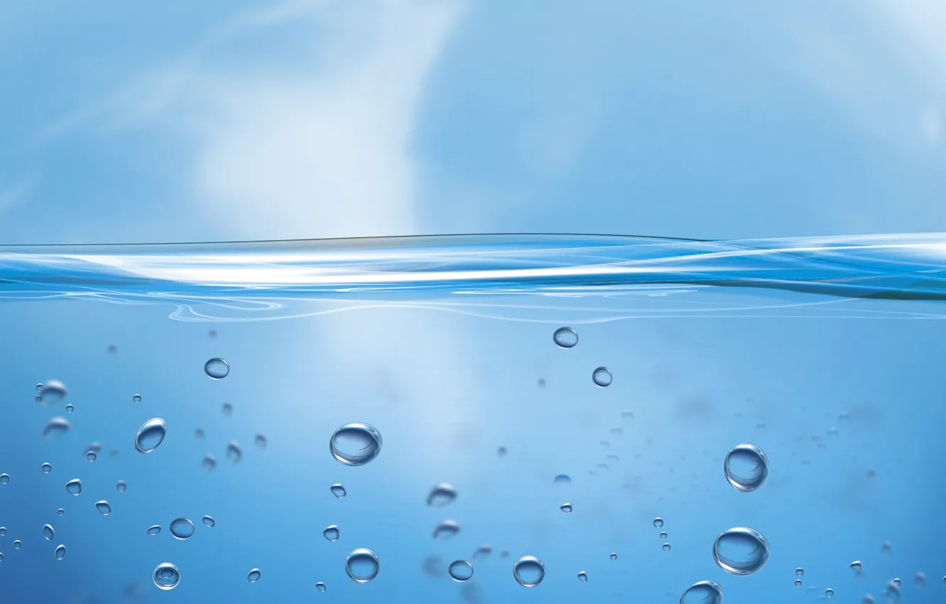 Photo wallpaper water, drops, bubbles, blue, drop, minimalism, bubble