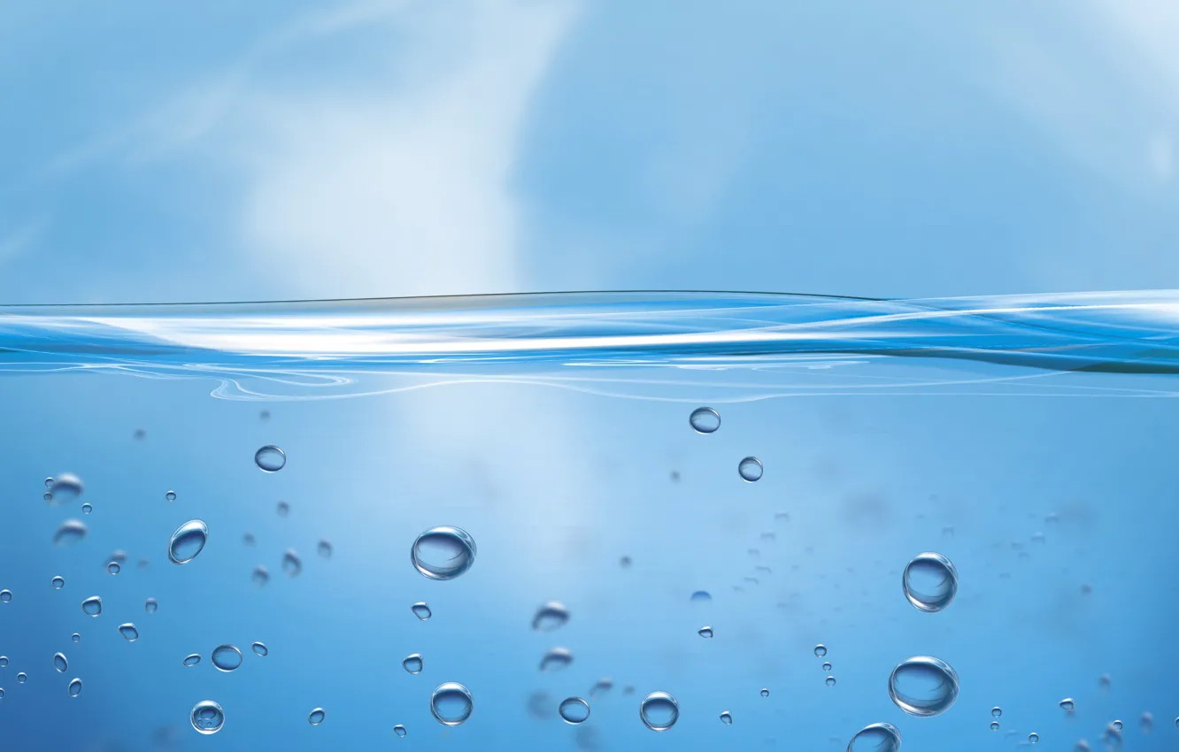 Photo wallpaper water, drops, bubbles, blue, minimalism
