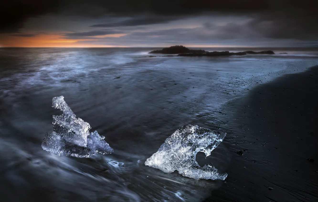 Photo wallpaper sea, night, ice