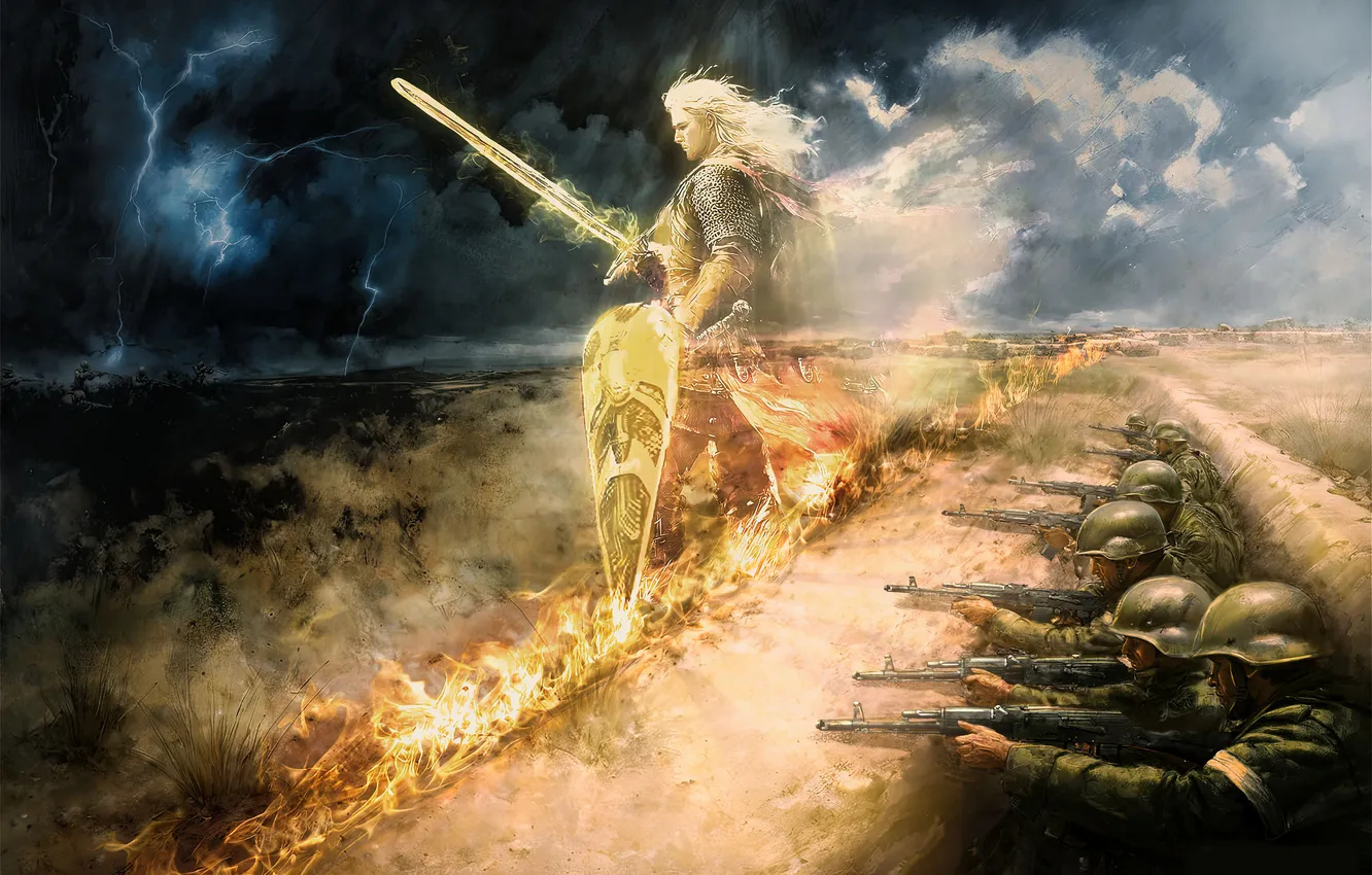 Photo wallpaper War, Christmas, Sword, Warrior, Soldiers, Russia, Art, Ukraine