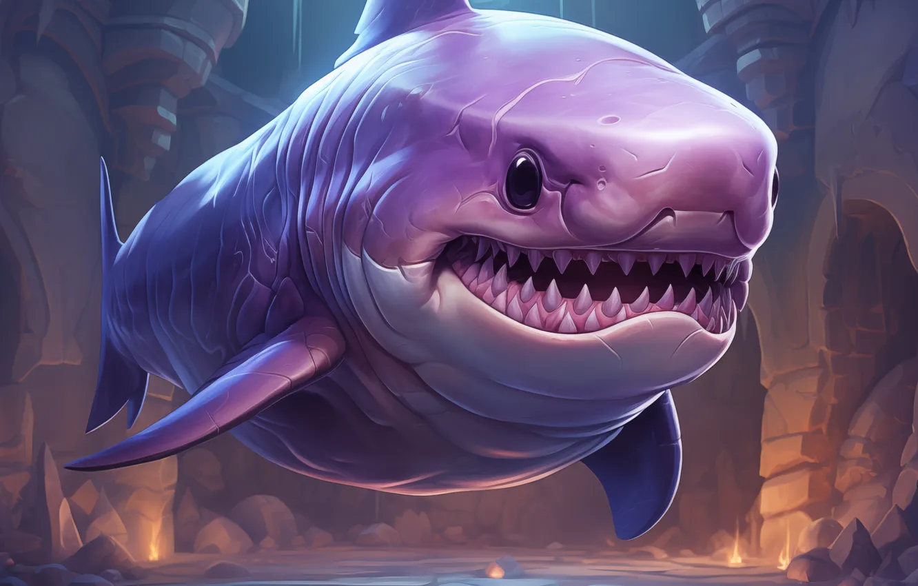 Photo wallpaper building, predator, shark, teeth, underwater world, digital art, AI art, The Art of Artificial Intelligence