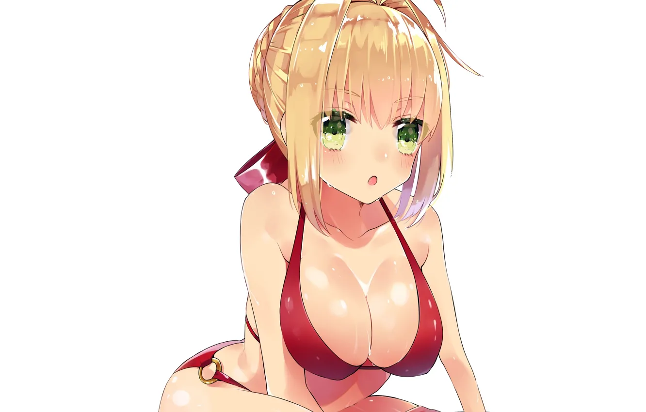 Photo wallpaper girl, sexy, wet, cleavage, boobs, anime, beautiful, short hair