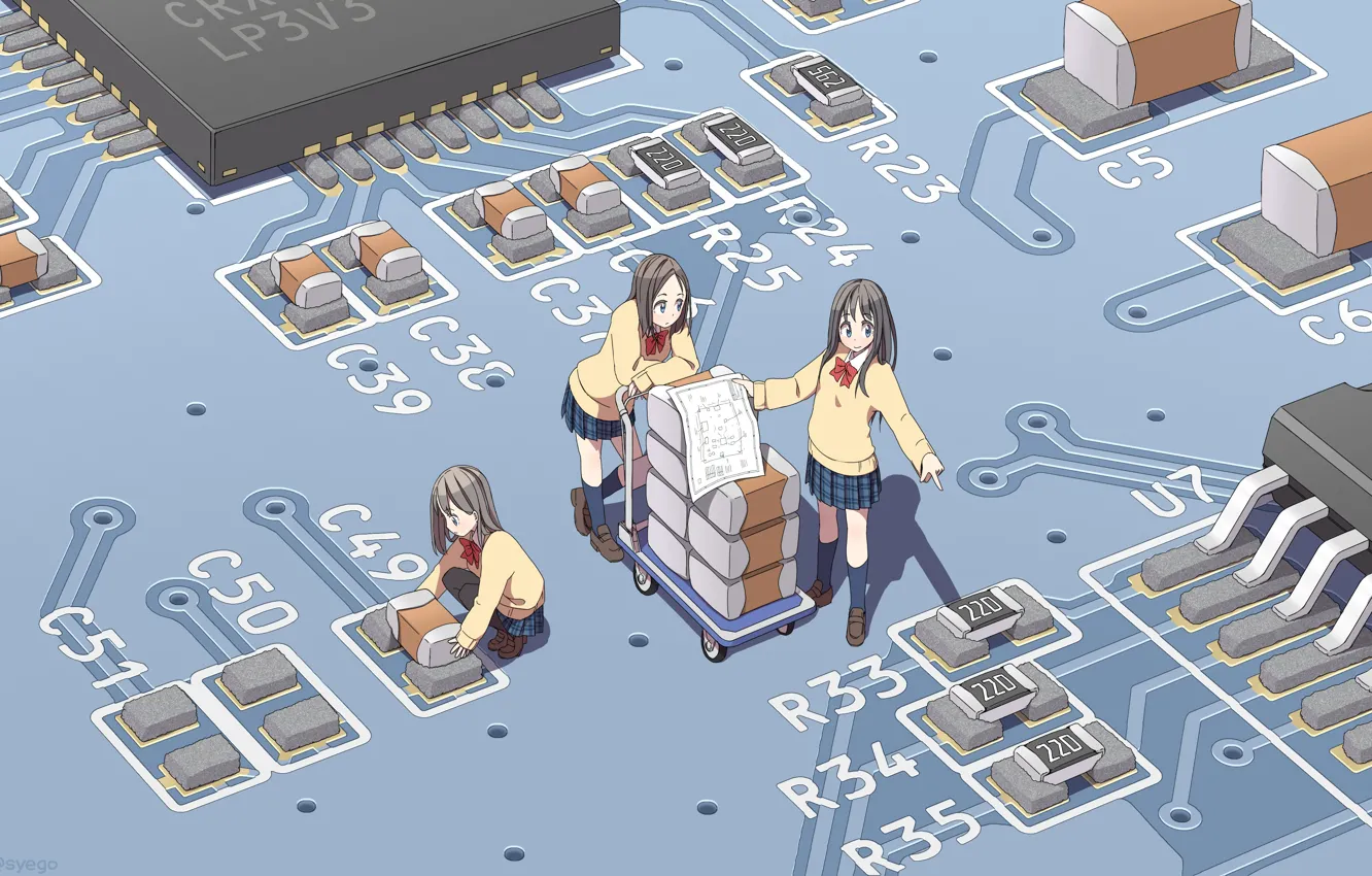 Photo wallpaper computer, anime, motherboard