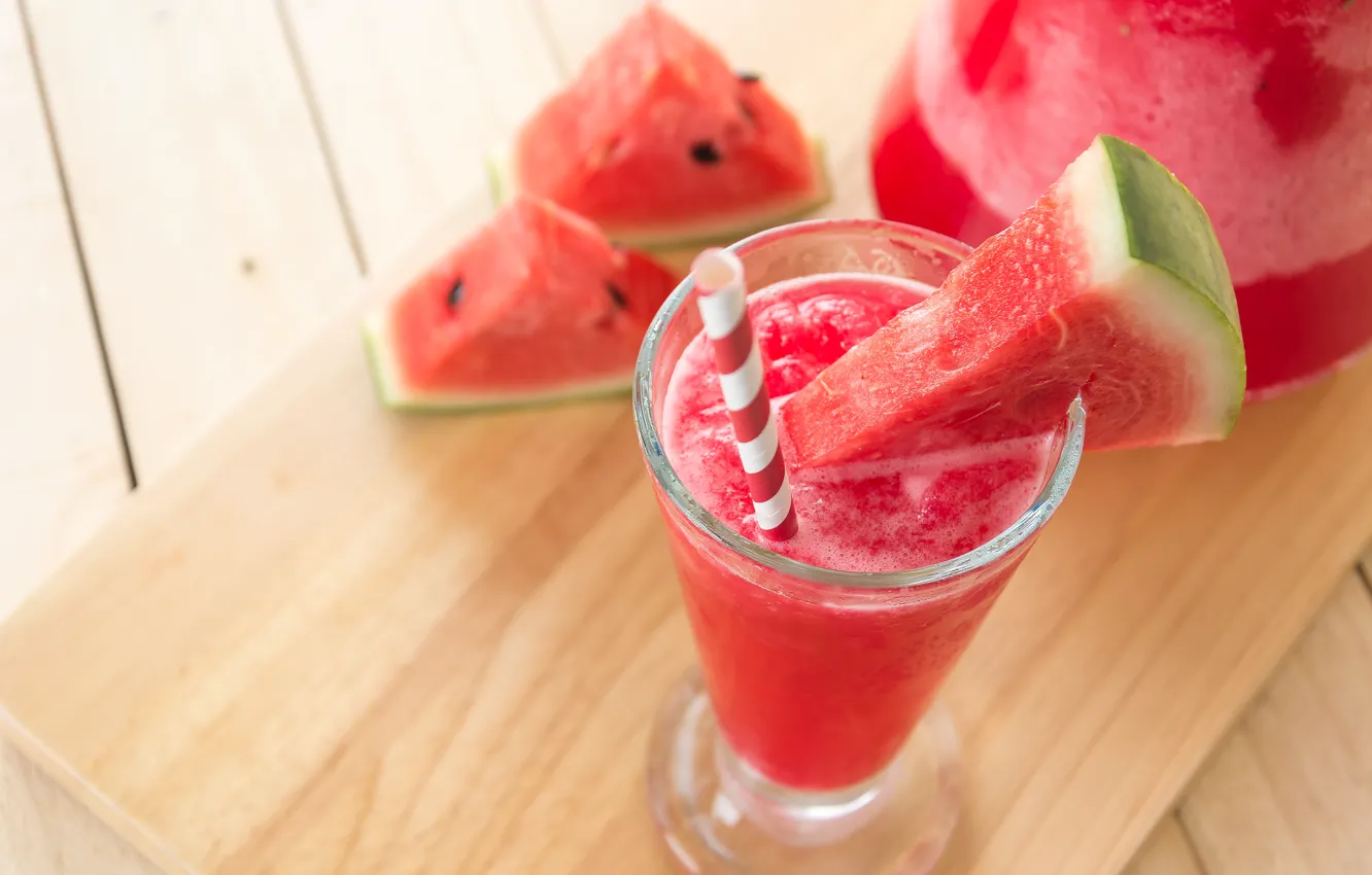 Photo wallpaper glass, watermelon, drink, tube, watermelon