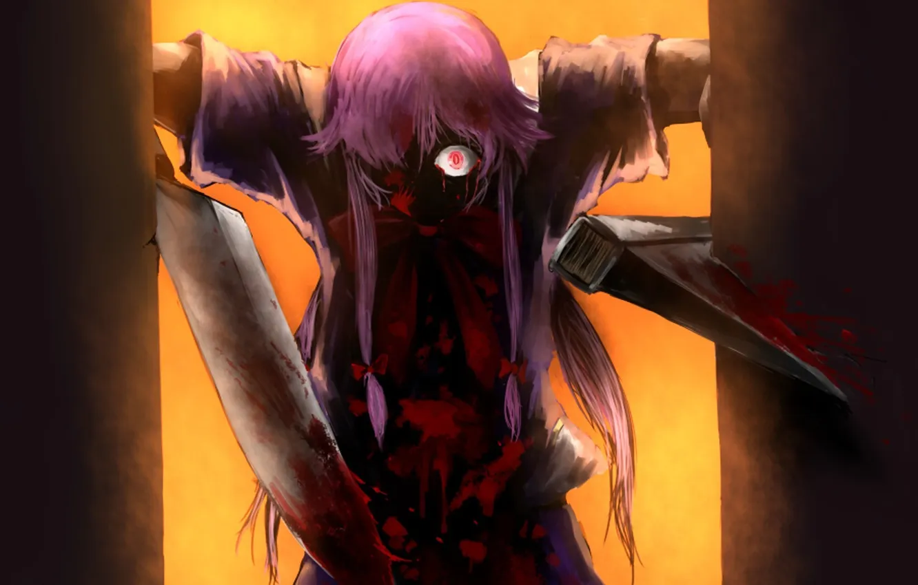 Photo wallpaper blood, knife, axe, Mirai Nikki, future diary, Young Gasai