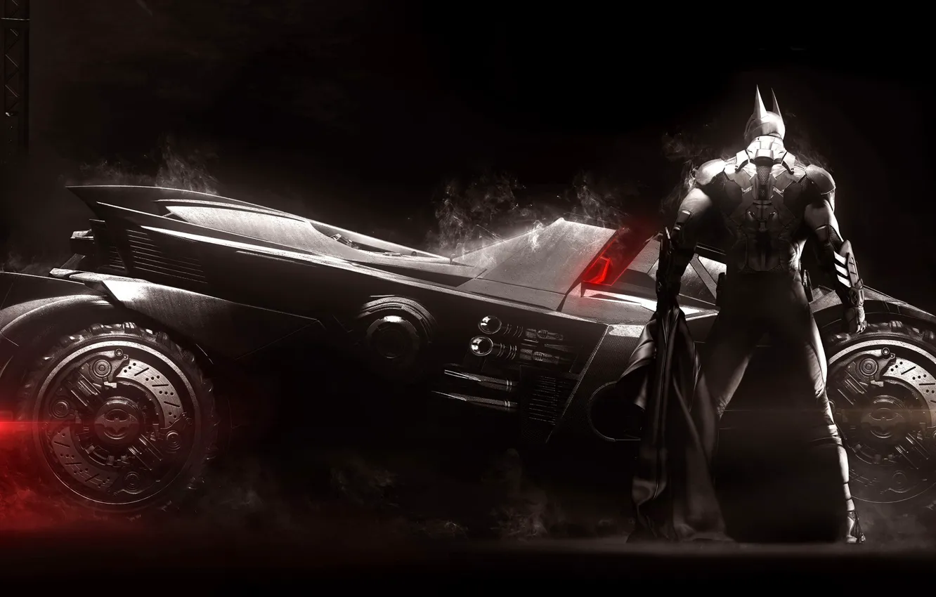 Photo wallpaper car, game, Batman, armor, man, bat, hero, artwork