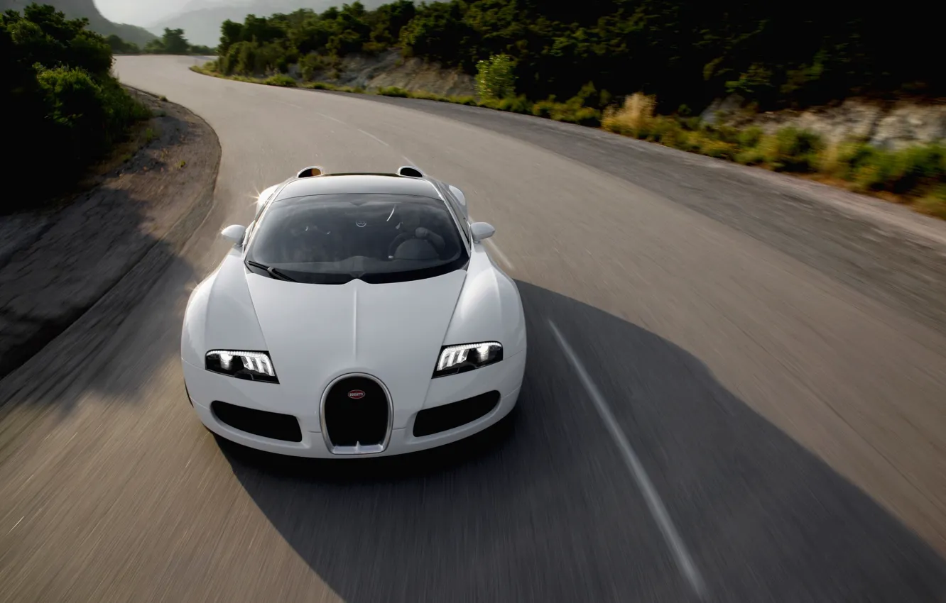 Photo wallpaper road, the sun, Bugatti, Veyron