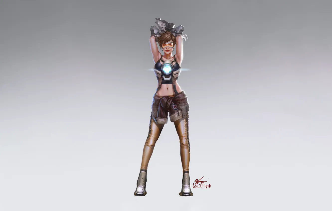 Photo wallpaper girl, style, art, background, Minimalism, Characters, Overwatch, Tracer