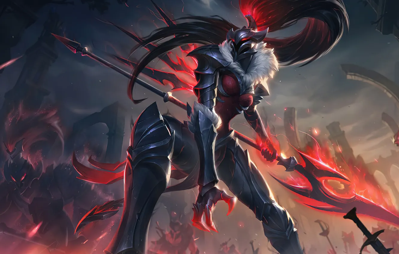 Photo wallpaper girl, city, the city, lights, weapons, magic, the game, armor