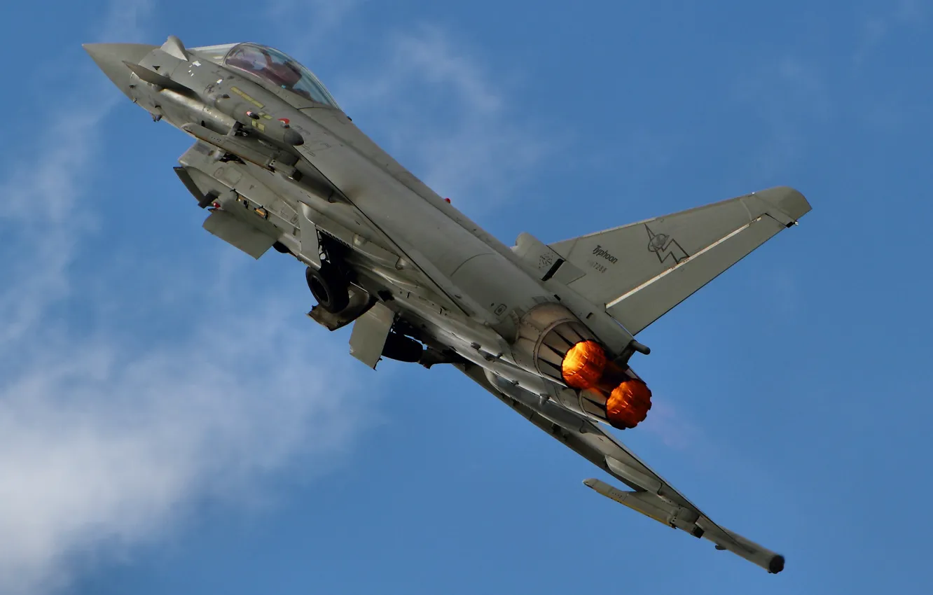 Photo wallpaper the sky, clouds, flight, wings, fighter, the plane, Eurofighter Typhoon