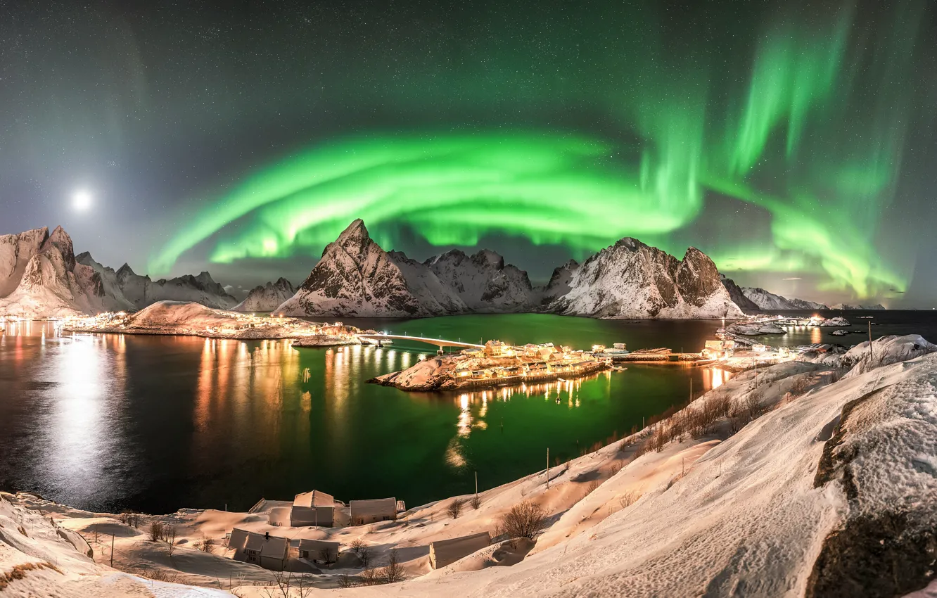 Photo wallpaper winter, mountains, Lofoten