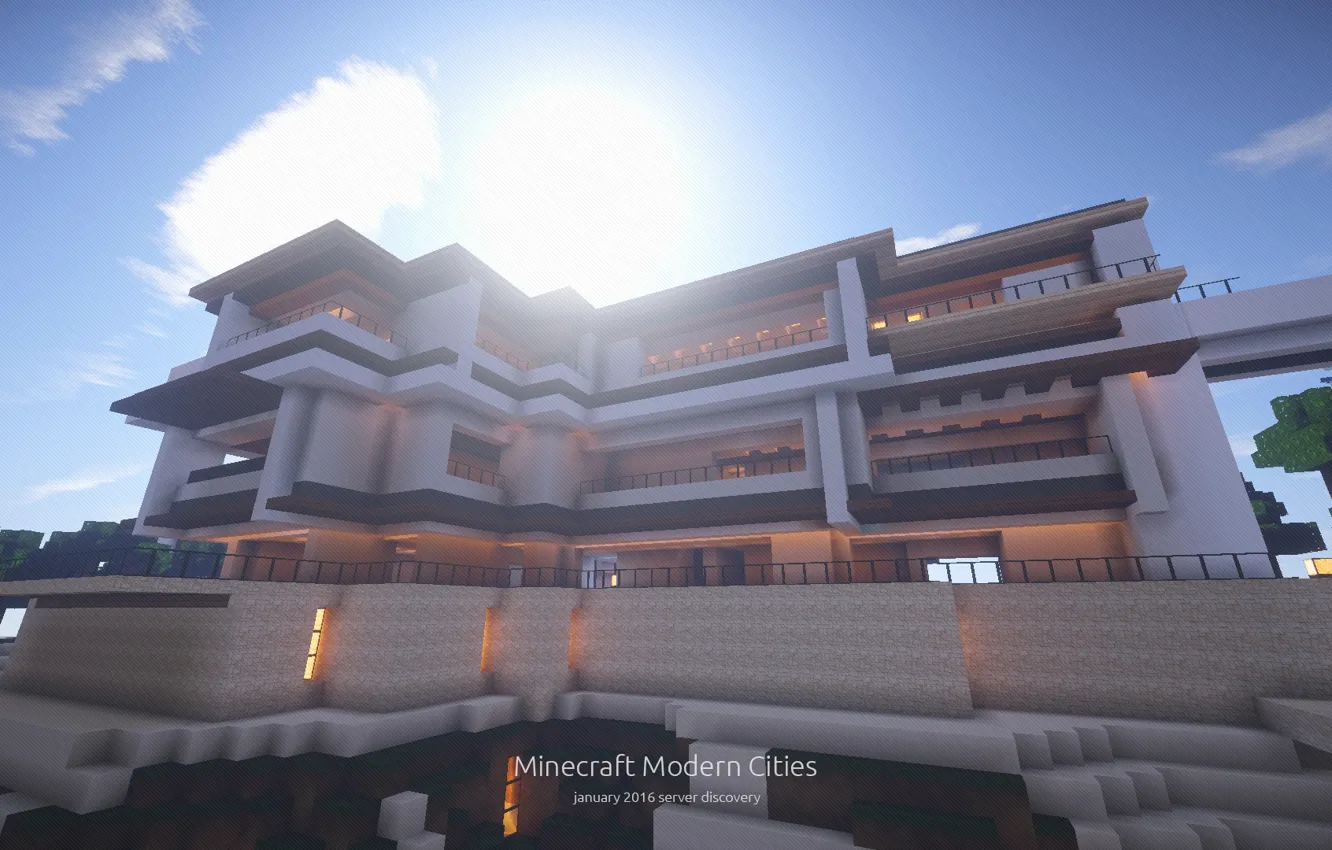 Photo wallpaper The sun, The sky, The building, Minecraft