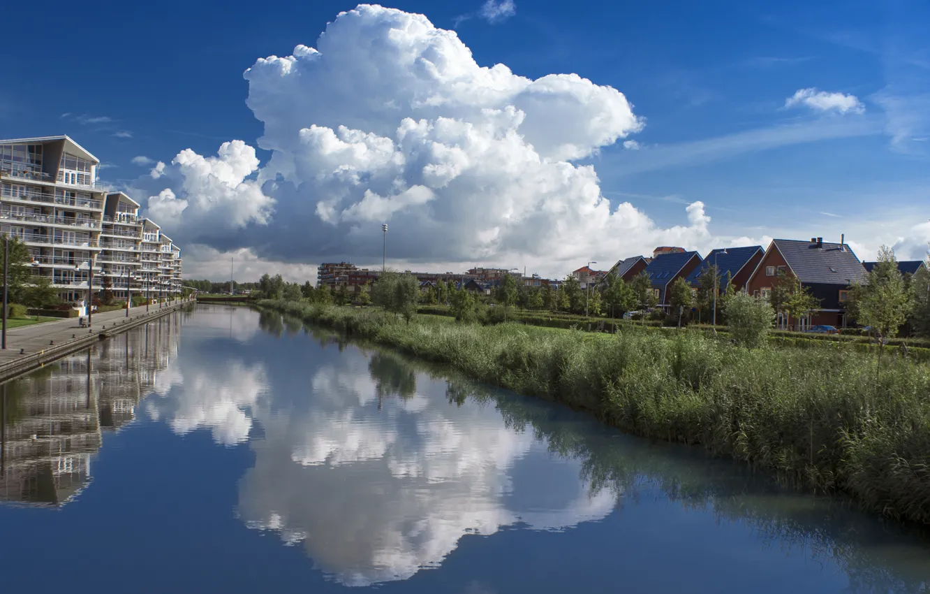 Photo wallpaper the sky, clouds, reflection, nature, river, Netherlands, river, nature