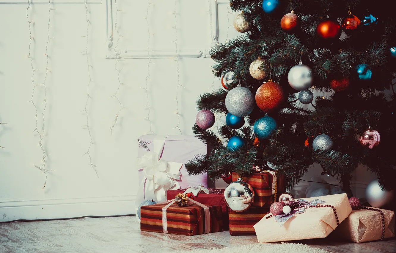 Photo wallpaper decoration, gift, tree, new year, toys