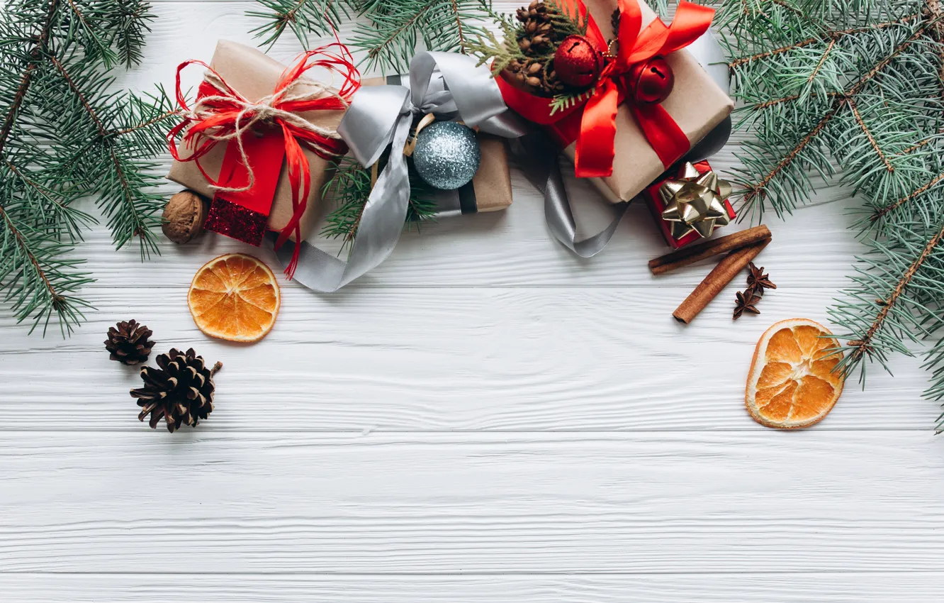 Photo wallpaper holiday, gift, new year, spruce, decor