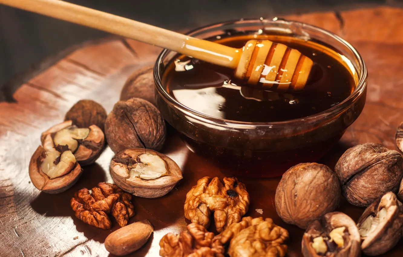 Photo wallpaper honey, nuts, walnut