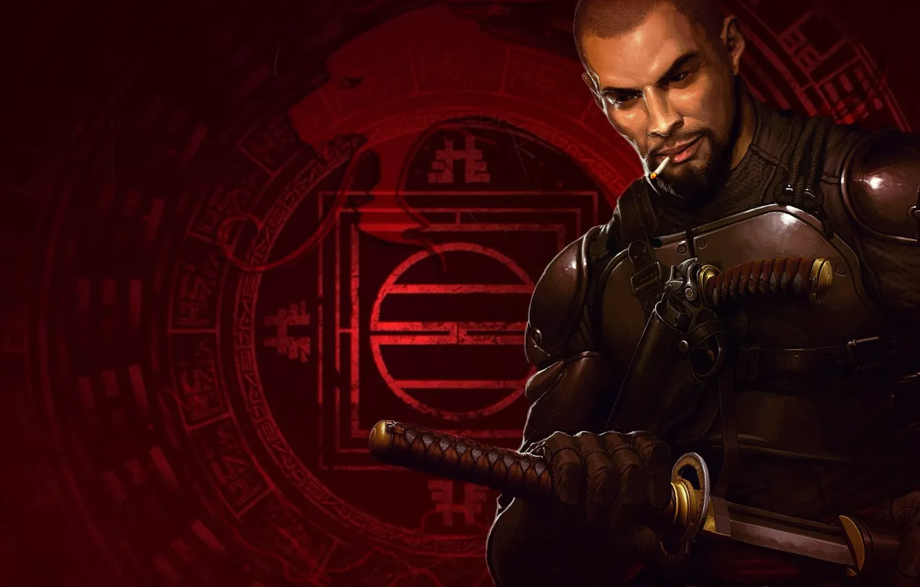 Photo wallpaper gun, sword, katana, cigarette, beard, fighter, equipment, 2013