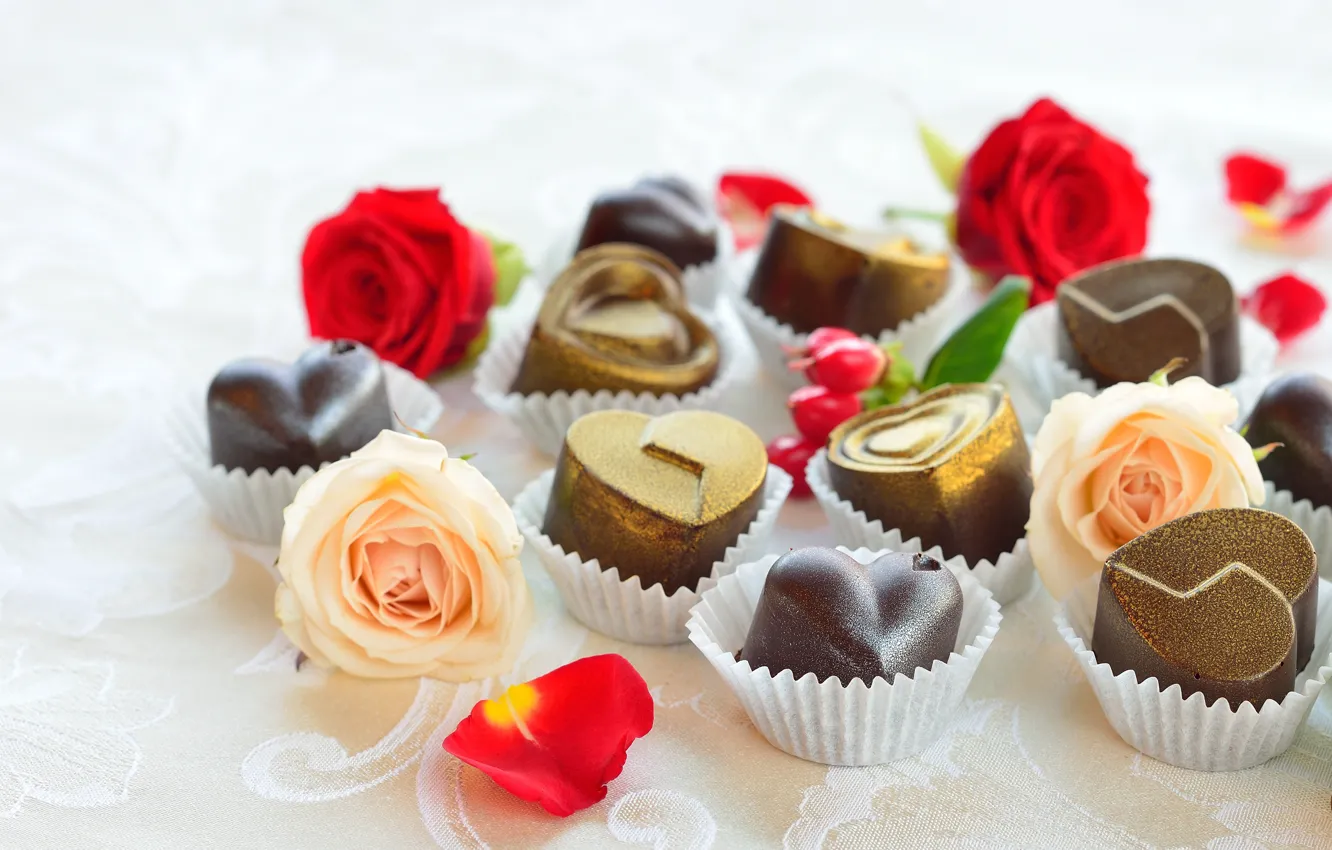 Photo wallpaper candy, hearts, chocolate