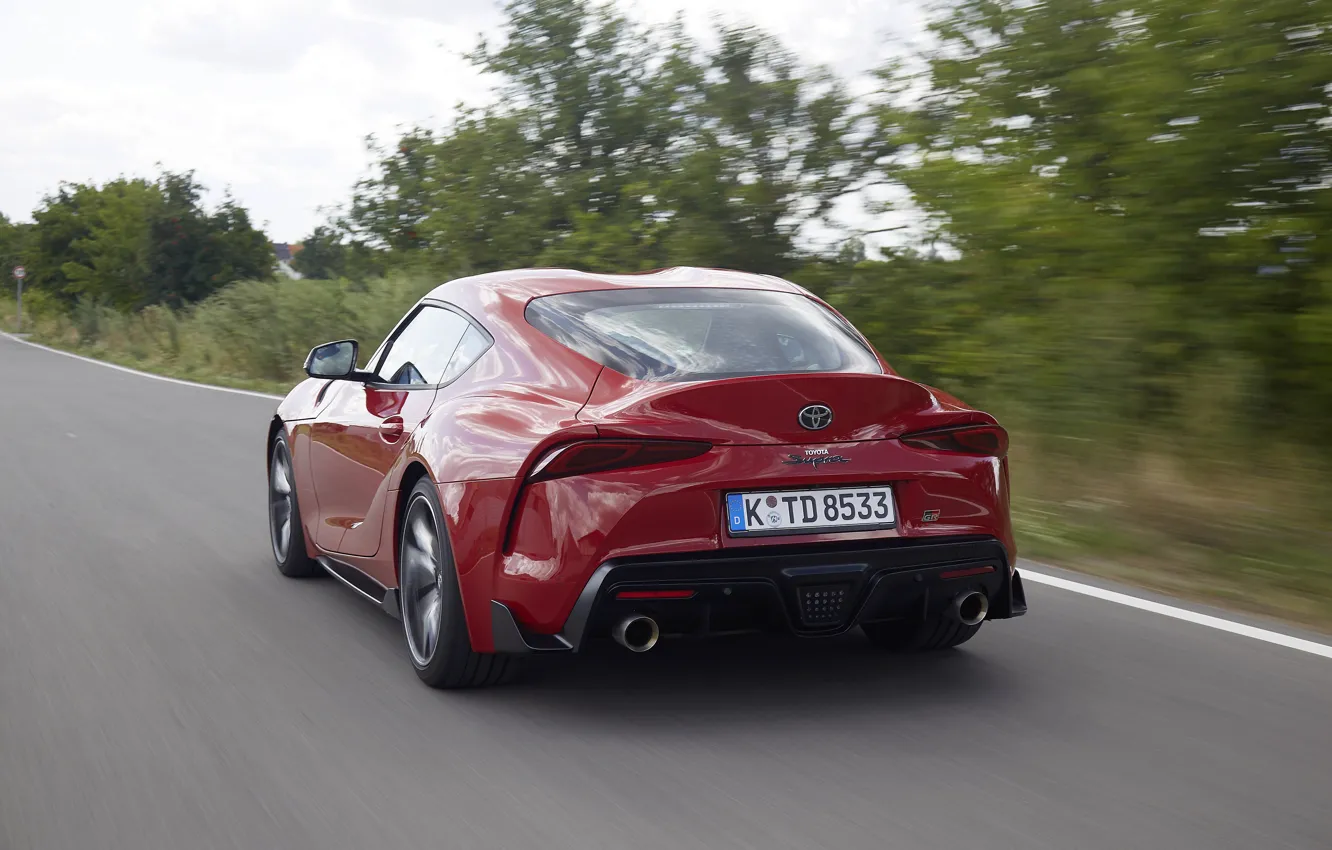 Photo wallpaper red, movement, coupe, back, Toyota, Supra, the fifth generation, mk5