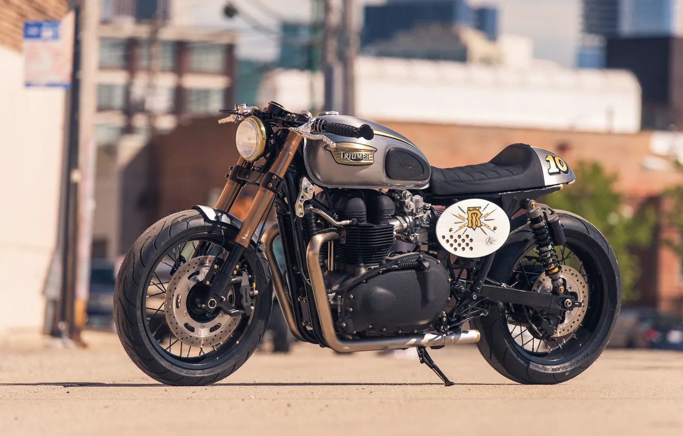 Photo wallpaper city, Classic, British, moto, bike, urban, Triumph, Bonneville