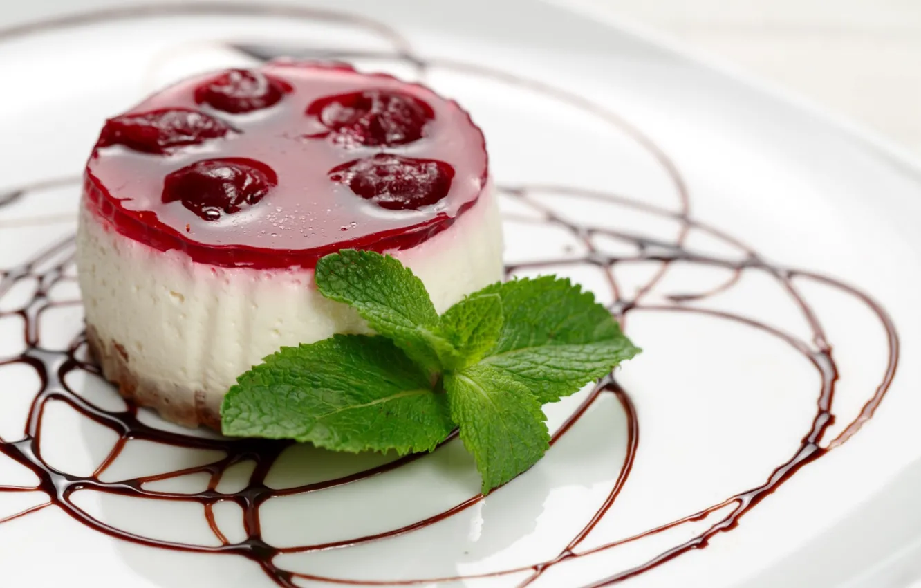 Photo wallpaper cherry, chocolate, mint, dessert, jelly
