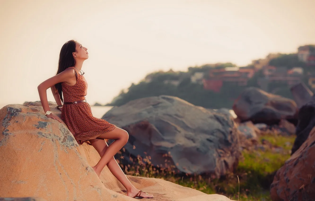 Photo wallpaper girl, stones, Asian