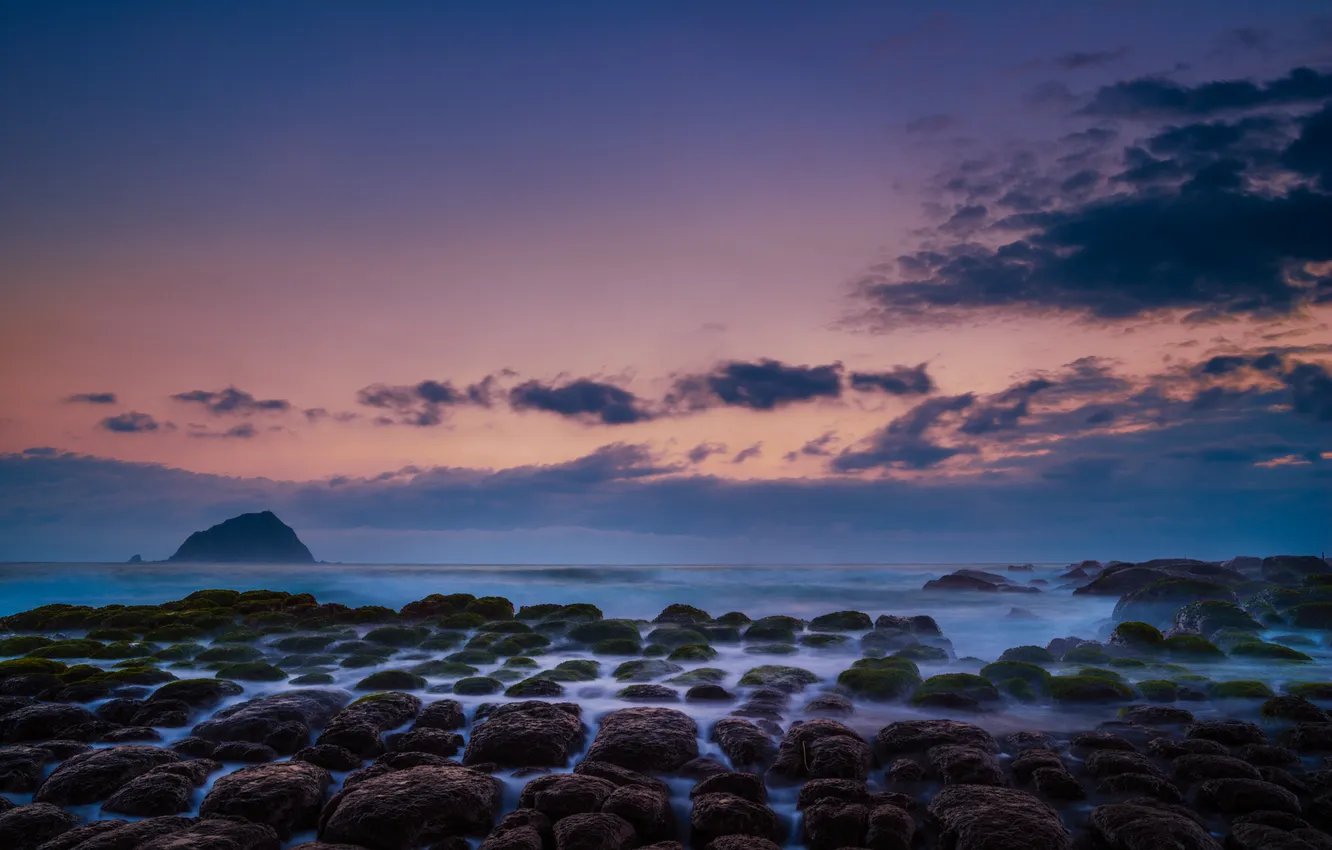 Photo wallpaper rock, stones, the ocean, dawn, Taiwan