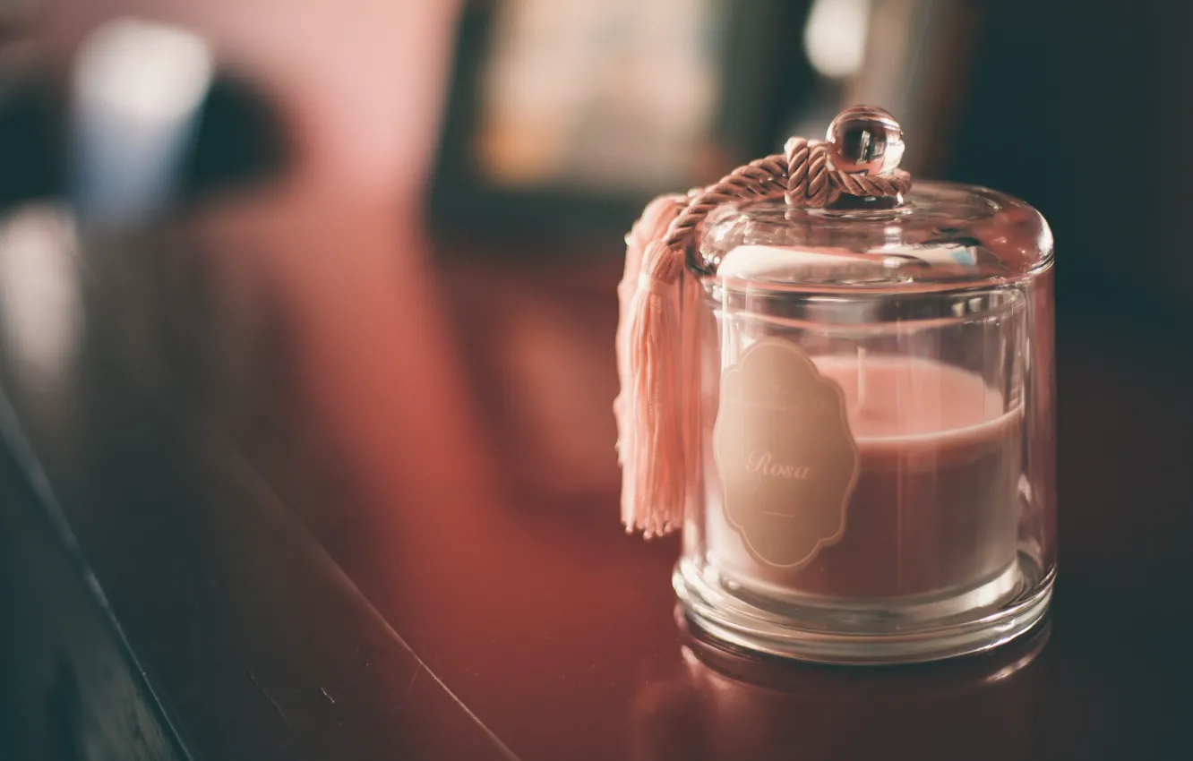Photo wallpaper candles, jars, bokeh, rosa