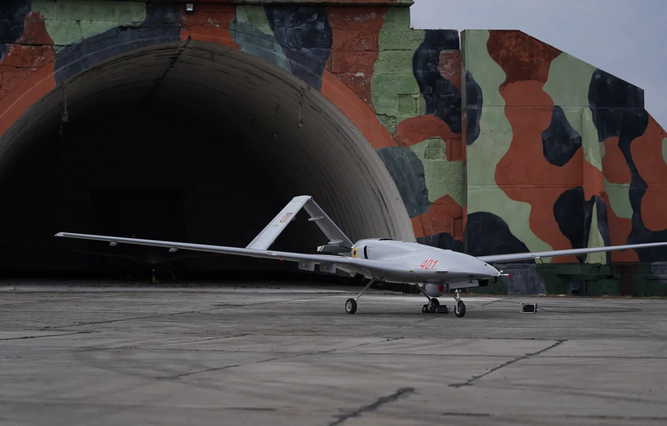 Photo wallpaper Hangar, UAV, Chassis, Ukrainian air force, Bayraktar TB2, Strike UAVs, Shelter