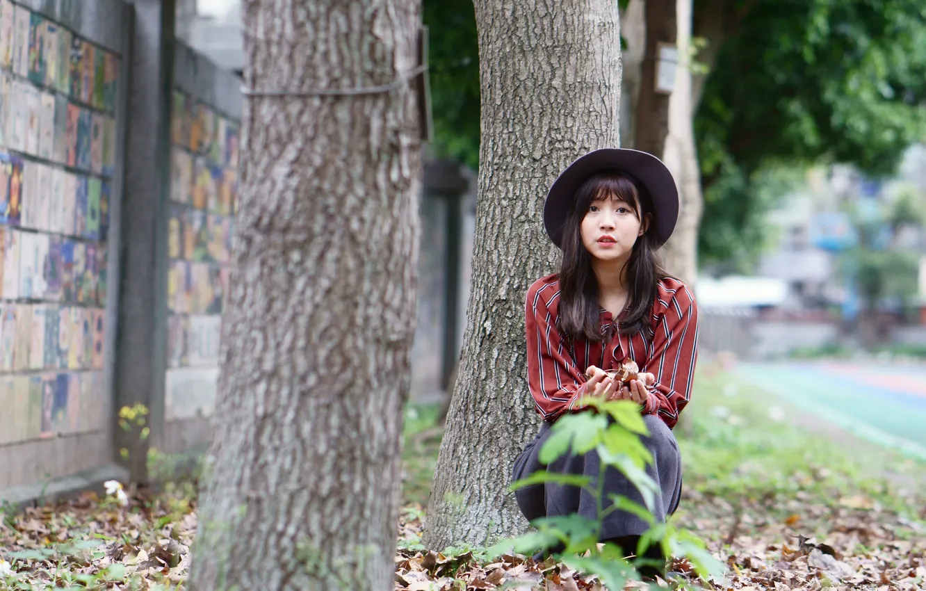 Photo wallpaper hat, look, girl, Asian