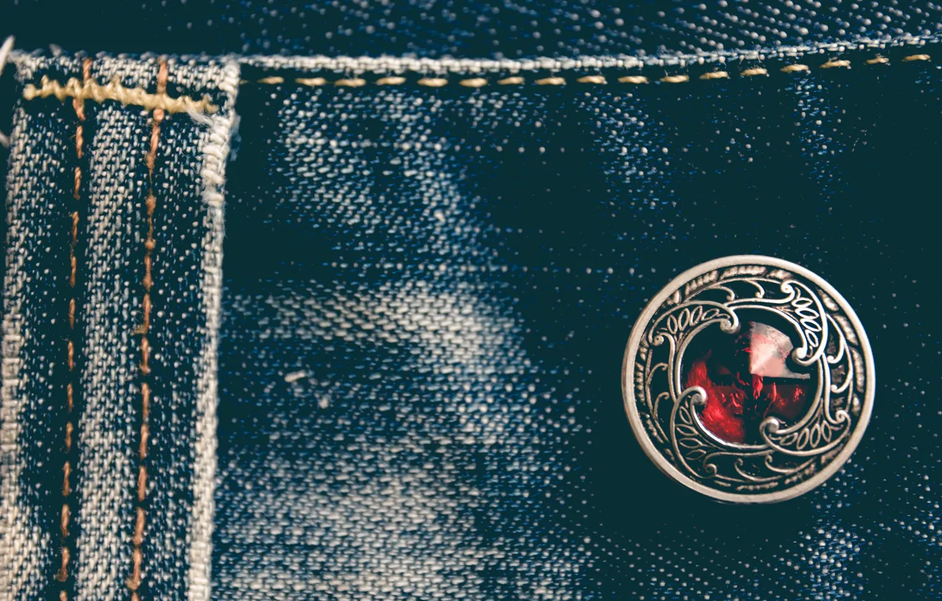 Photo wallpaper macro, jeans, buttons, material
