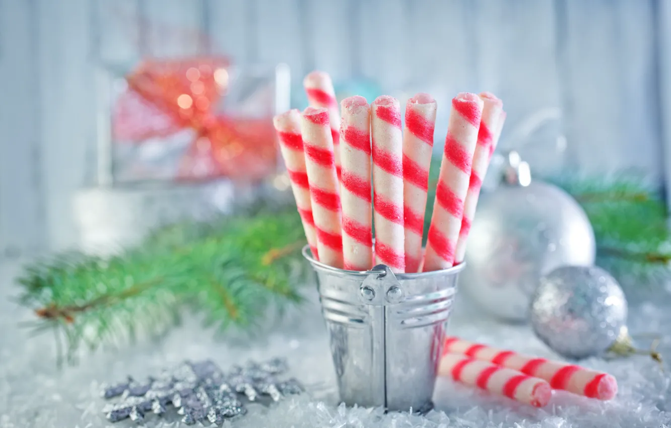 Photo wallpaper decoration, tree, new year, Christmas, sweets, Christmas, heart, New Year