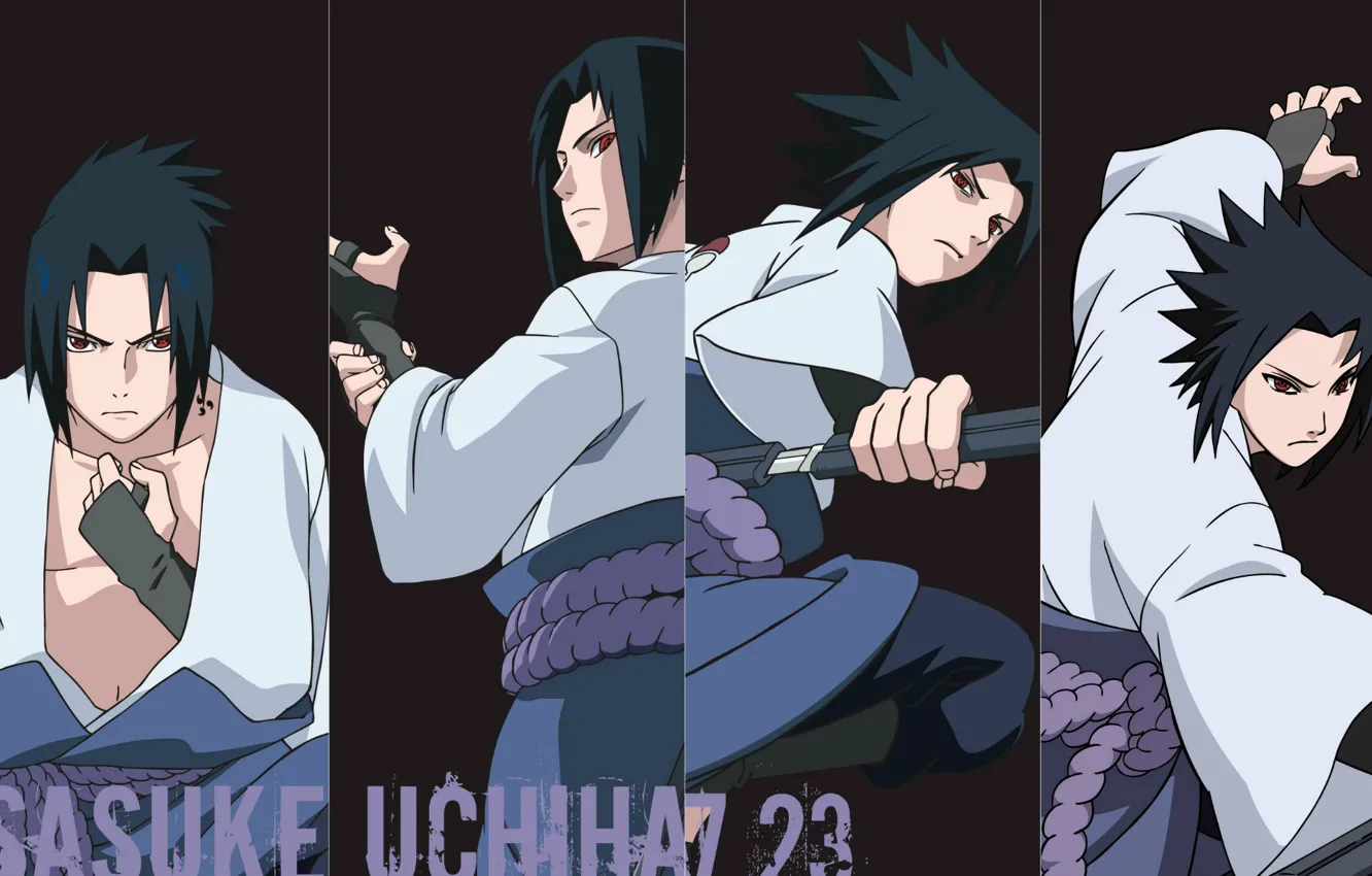 Photo wallpaper collage, black background, ninja, Naruto, red eyes, sharingan, ninja, Uchiha Sasuke
