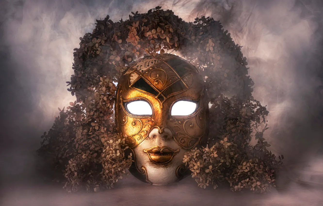 Photo wallpaper flowers, face, fog, style, background, mask, pair, haze