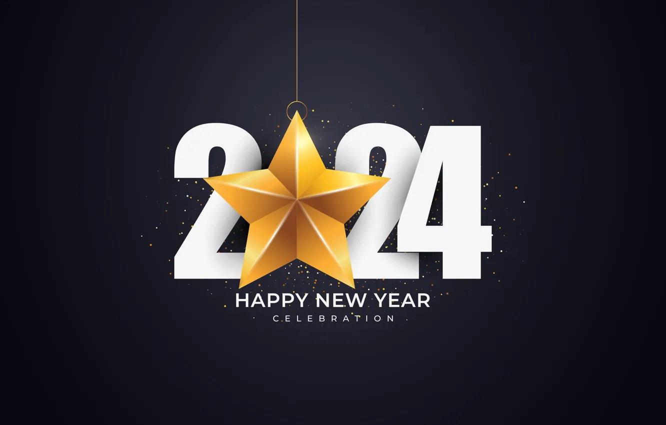 Photo wallpaper stars, the dark background, the inscription, new year, figures, white, date, 2024