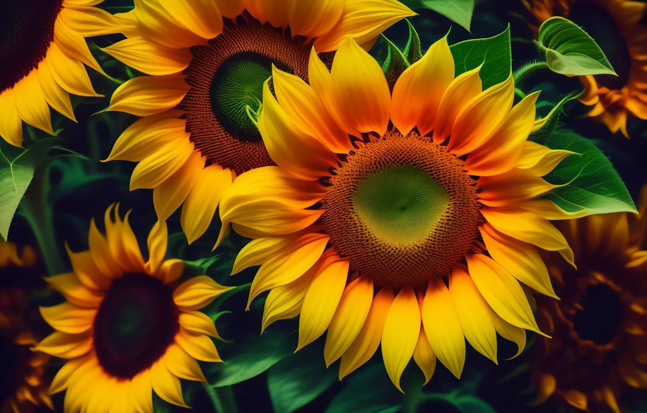 Photo wallpaper sunflowers, suns, neural network