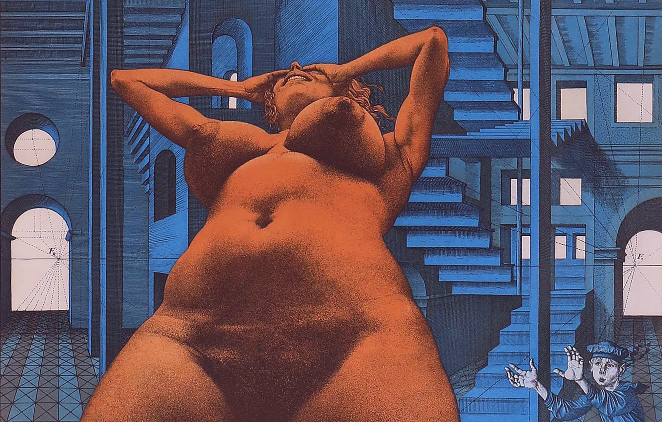 Photo wallpaper chest, picture, Eva, naked, Austrian artist, Rudolf Hausner, Eve in the maze, Rudolf Hausner