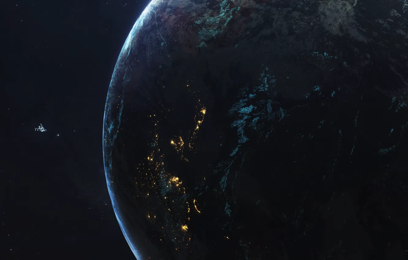 Photo wallpaper space, light, night, city, the city, fiction, planet, station