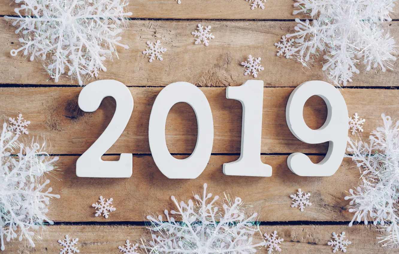 Photo wallpaper winter, trees, snowflakes, Board, new year, wood, winter, background