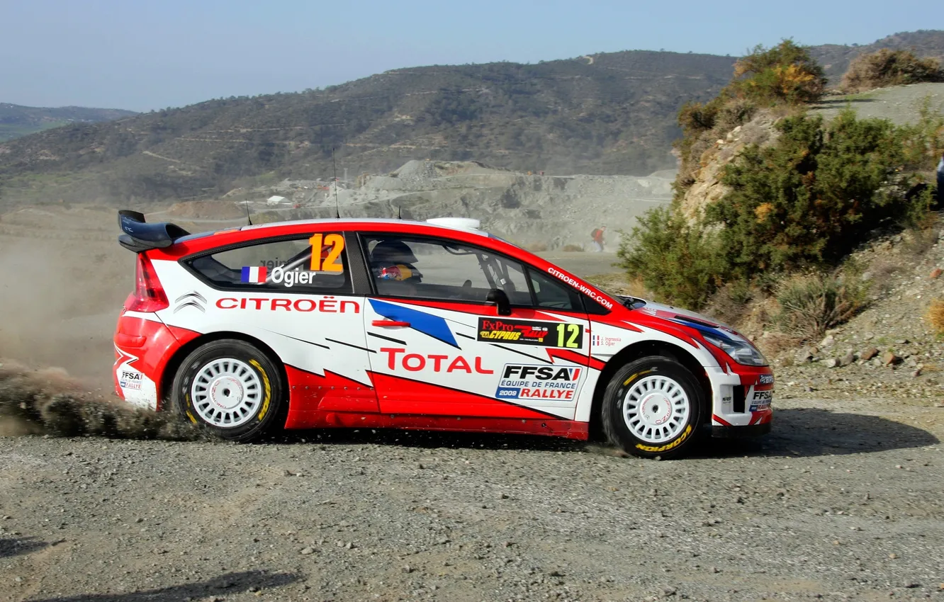 Photo wallpaper race, sport, Citroen, WRC, Rally, Sebastien Ogier, The view from the side, Total