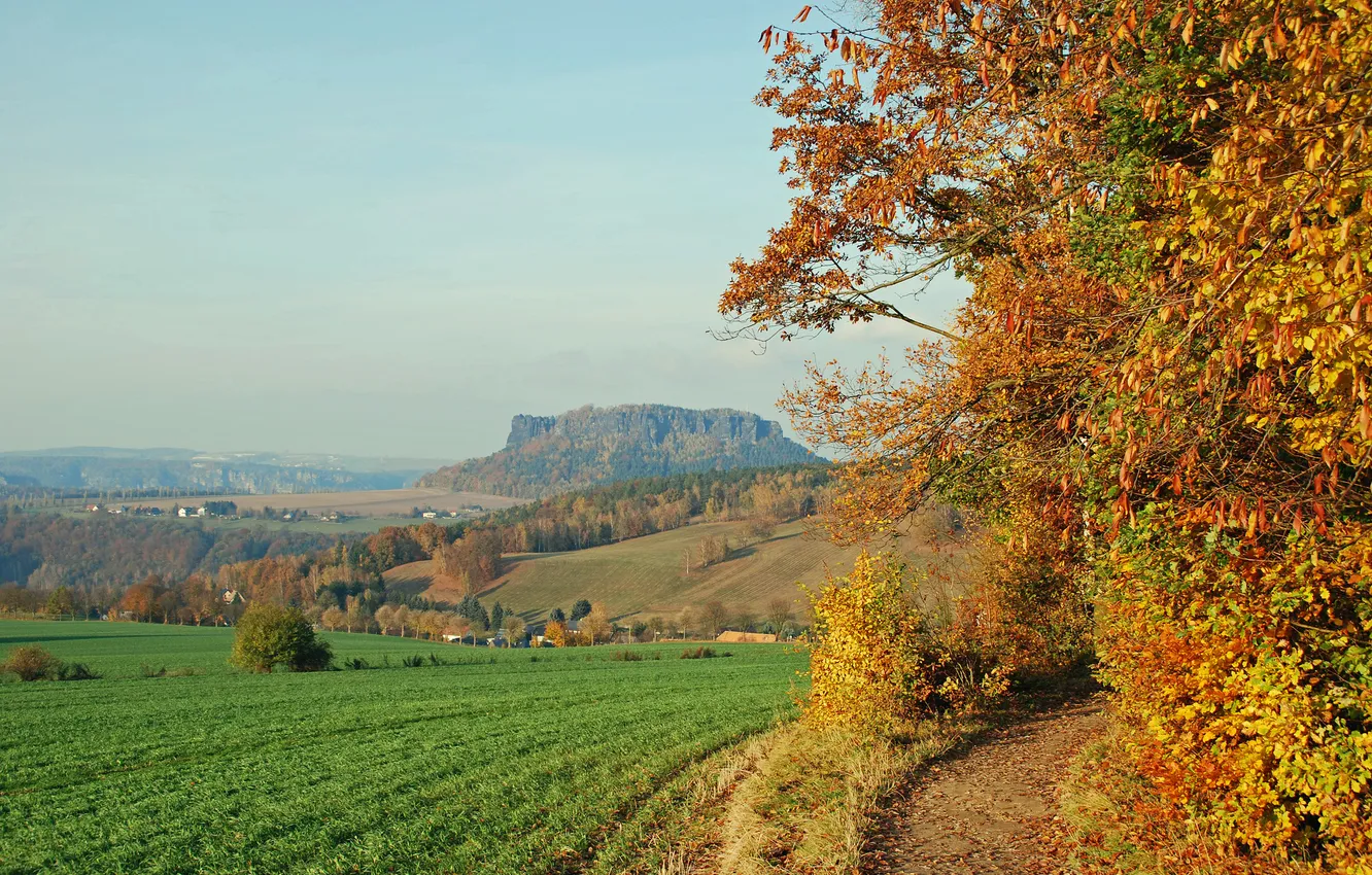 Photo wallpaper field, autumn, the sky, trees, mountains, Germany