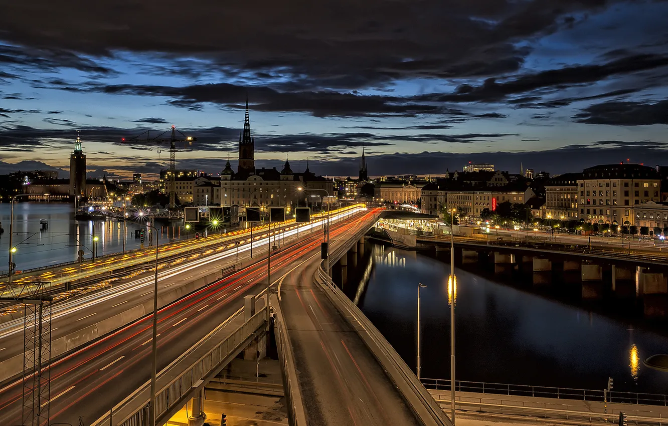 Photo wallpaper night, the city, stockholm