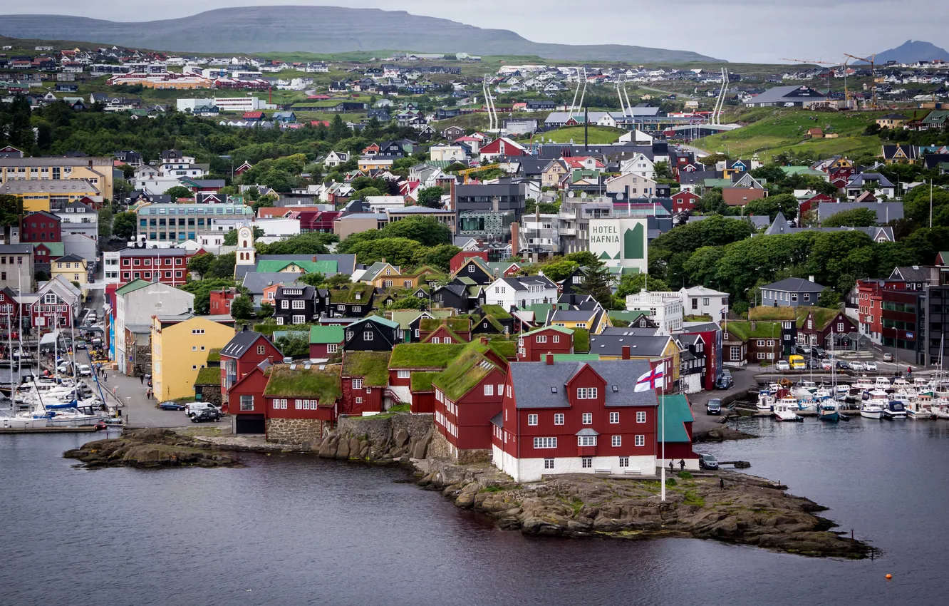 Photo wallpaper sea, the sky, landscape, home, Denmark, Faroe Islands, Tórshavn
