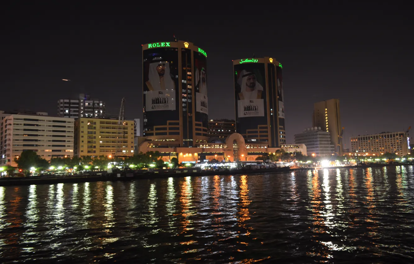 Photo wallpaper Dubai, twin towers, creek