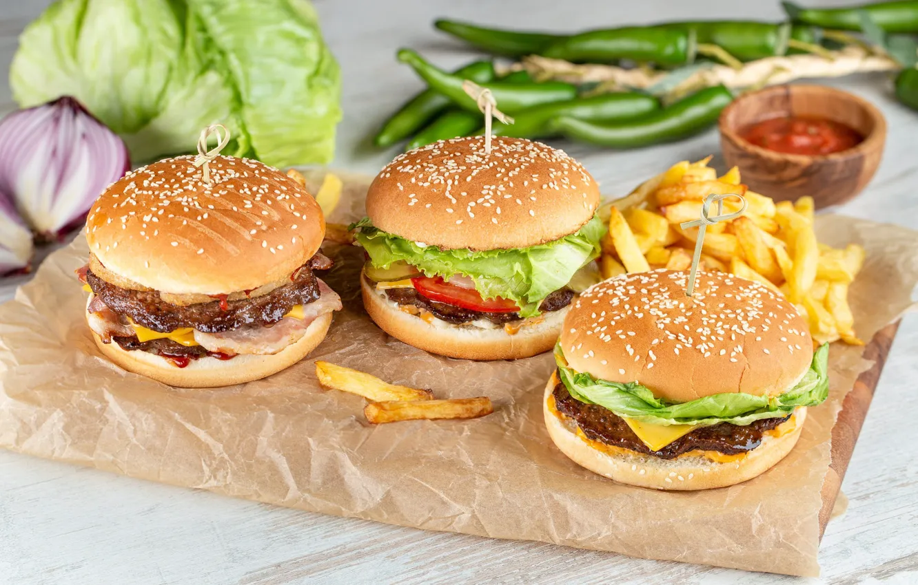 Photo wallpaper vegetables, hamburger, free