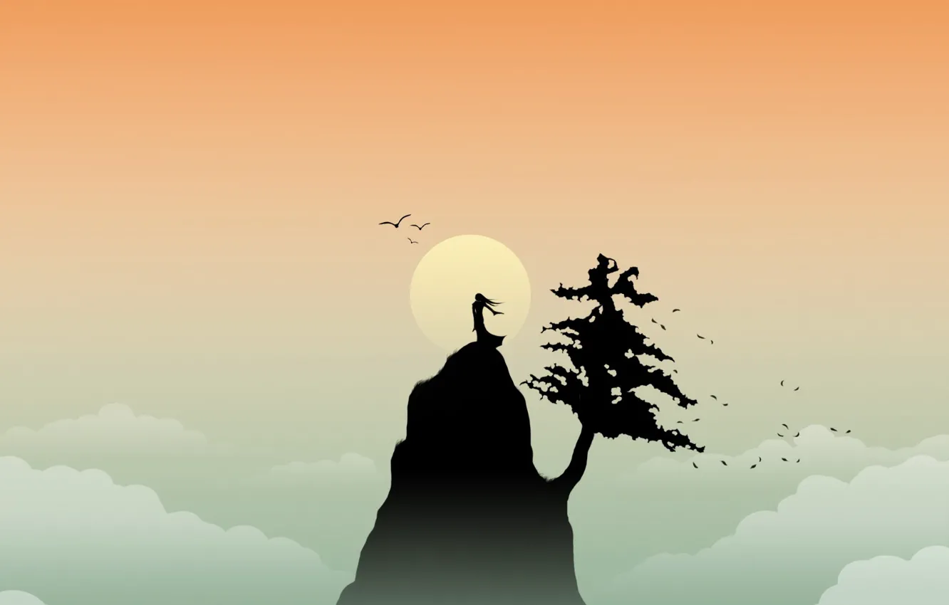 Photo wallpaper the sun, mountains, minimalism, vector