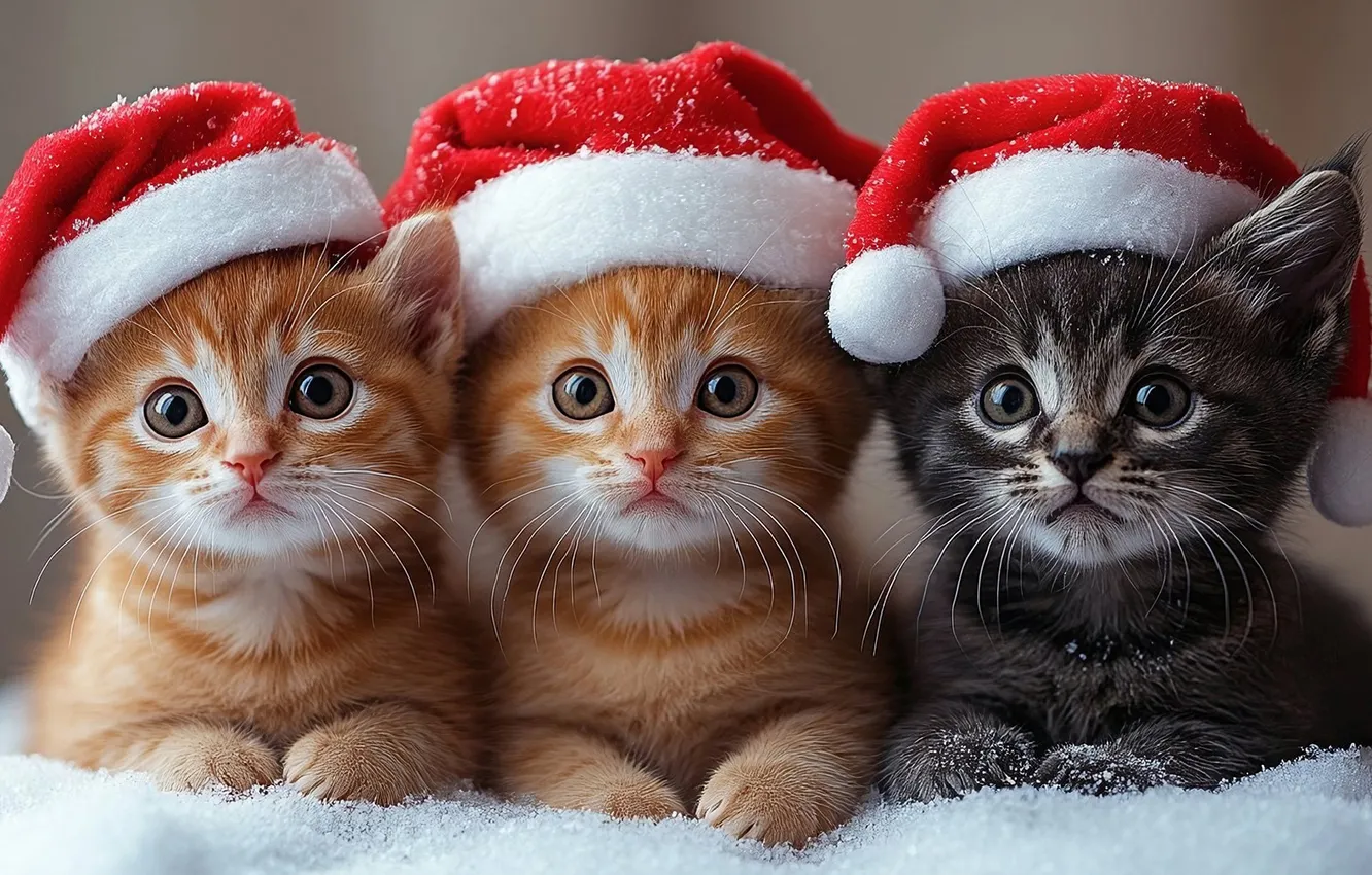 Photo wallpaper new year, kitty, trio, three