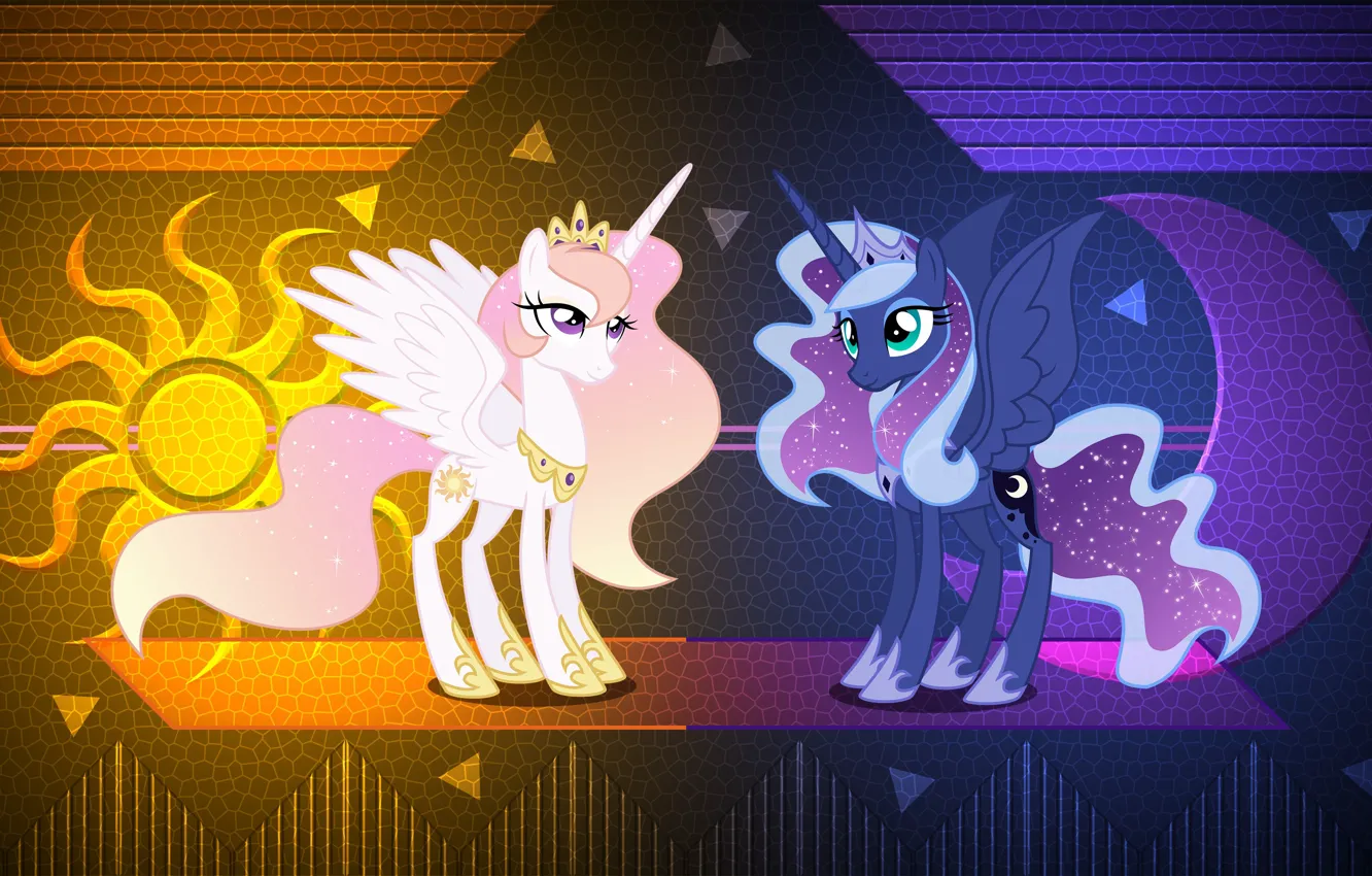 Photo wallpaper the sun, night, the moon, girls, a month, day, pony, My Little Pony