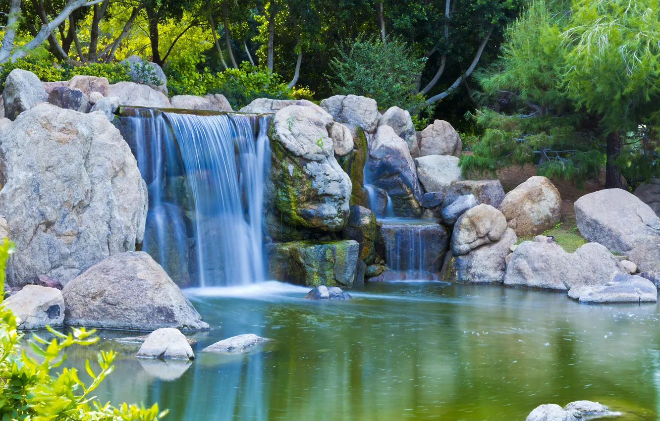 Photo wallpaper water, pond, stones, garden, Nature, water, garden, pond